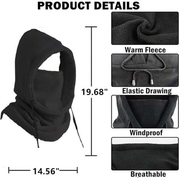 Face Mask Warm Fleece Ski Mask Black - Picture 2 of 5